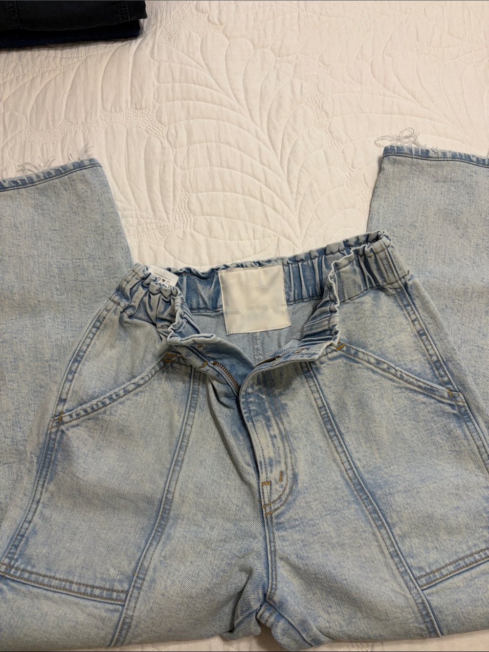 Mother Light Wash Elastic Waist Denim Pants